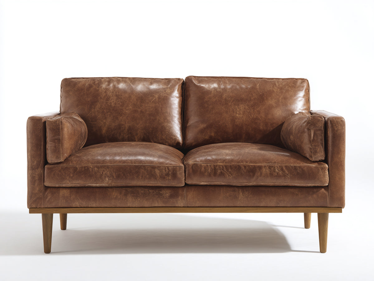 Sofá 2 plazas de cuero auténtico 200x90x85 cm - Marrón envejecido - Diseño moderno y confortable