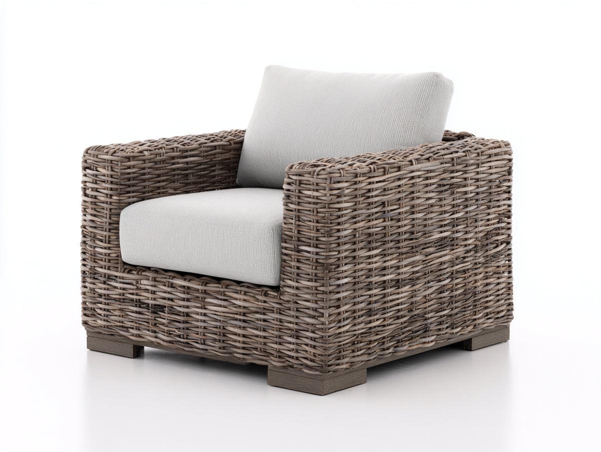 Sillones de ratán - ratán y madera - 92 x 88 x 80 cm - marrón grisáceo-blanco crema - diseño amplio con reposabrazos para exterior