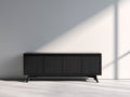 Mueble recibidor - madera - 180 x 42 x 78 cm - negro - diseño moderno con 4 puertas y patas inclinadas