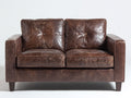 Sofás 2 plazas tapizado efecto cuero 160x88x84 cm - marrón oscuro - diseño clásico con patas de madera