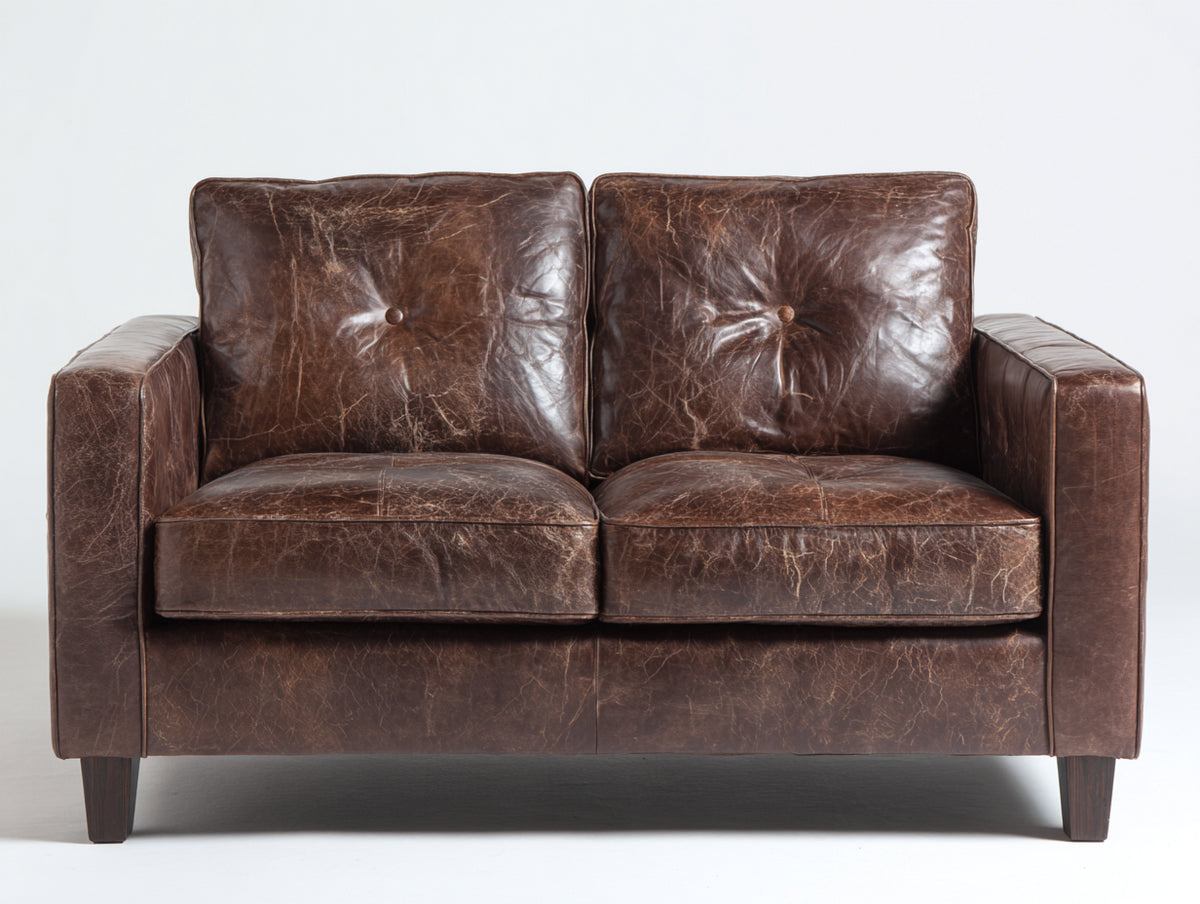 Sofás 2 plazas tapizado efecto cuero 160x88x84 cm - marrón oscuro - diseño clásico con patas de madera