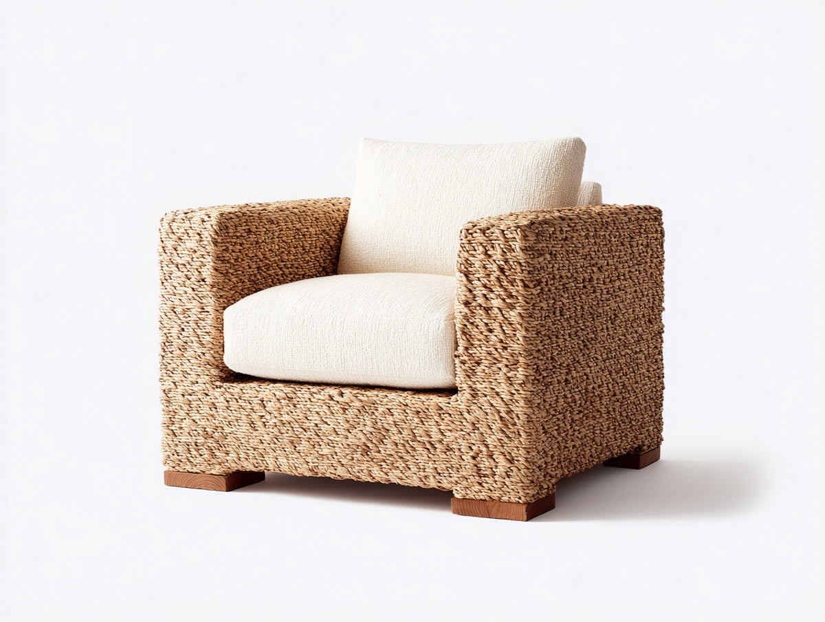 Sillones de ratán 92x88x86 cm - marrón natural y beige claro - diseño moderno con reposabrazos y asiento acolchado
