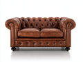 Sofás 2 plazas de cuero 165 x 90 x 78 cm - Marrón coñac - Diseño Chesterfield con capitoné y brazos enrollados