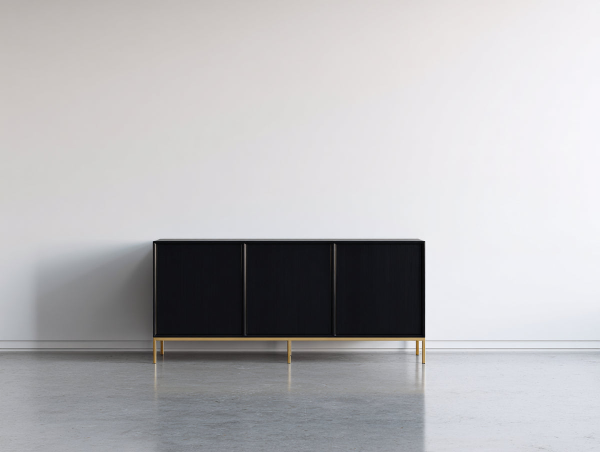 Mueble recibidor 160x42x82 cm - negro y dorado - diseño moderno con 3 puertas