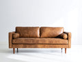 Sofás 2 plazas de cuero 180x88x82 cm - marrón camel - diseño vintage con patas de madera