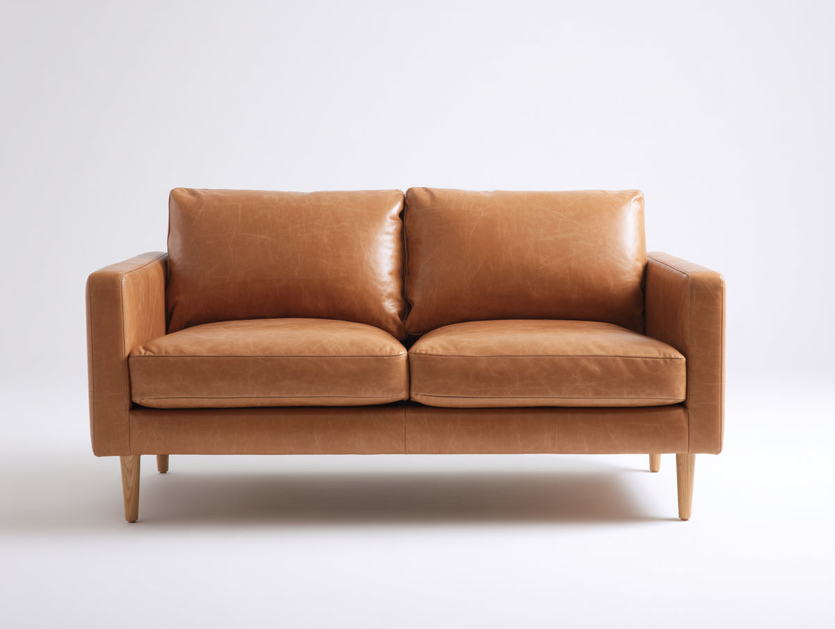 Sofás 2 plazas tapizado efecto cuero 165x86x82 cm - marrón claro - diseño moderno con patas de madera