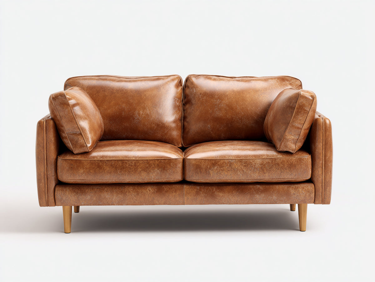 Sofás 2 plazas tapizado efecto cuero 168x90x84 cm - marrón claro - diseño moderno con patas de madera