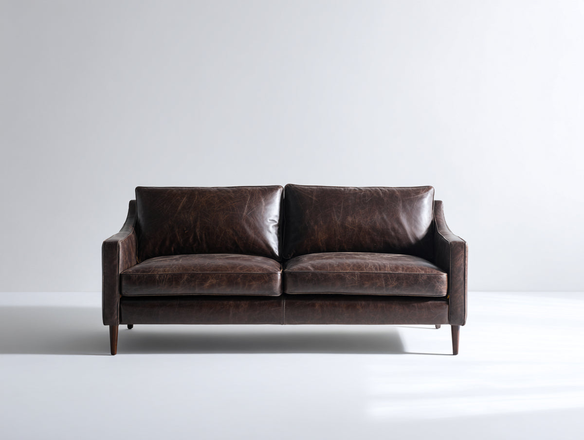 Sofás 2 plazas - cuero sintético y madera - 180 x 86 x 80 cm - marrón oscuro - diseño moderno con asiento acolchado
