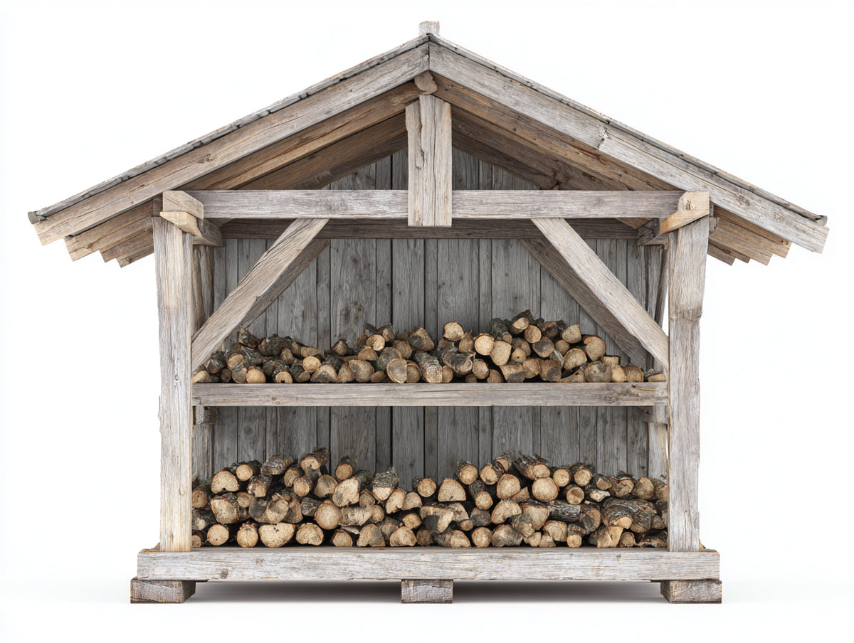 Leñero de exterior de madera 180x60x160 cm - Madera envejecida - Almacenamiento rústico para leña