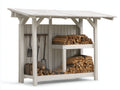 Leñero de exterior de madera 190x75x185 cm - blanco envejecido - diseño rústico con tejado inclinado y 2 niveles