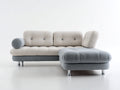 Sofás de esquina de tela 245x160x85 cm - beige claro y azul claro - diseño moderno con chaise longue y capitoné