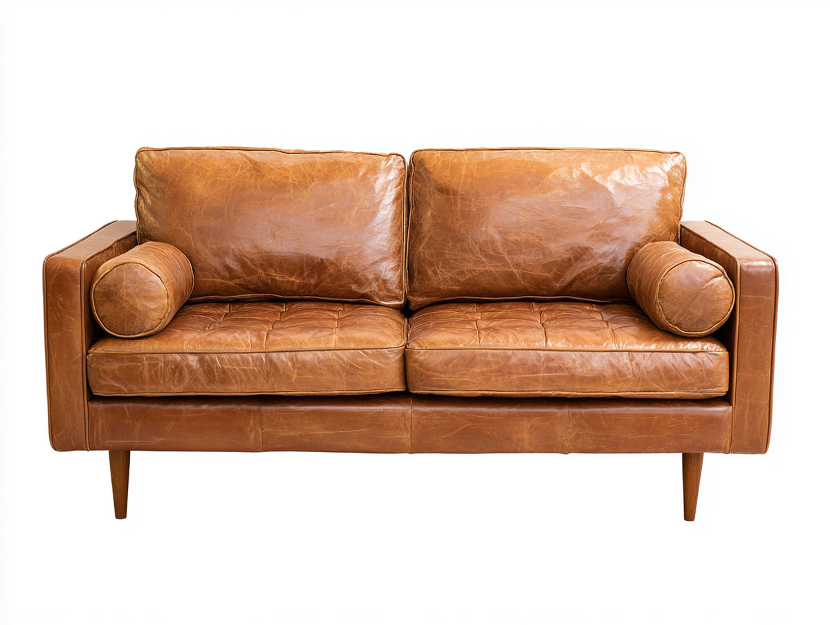 Sofás 2 plazas tapizado efecto cuero 170x88x82 cm - marrón claro - diseño moderno con patas de madera