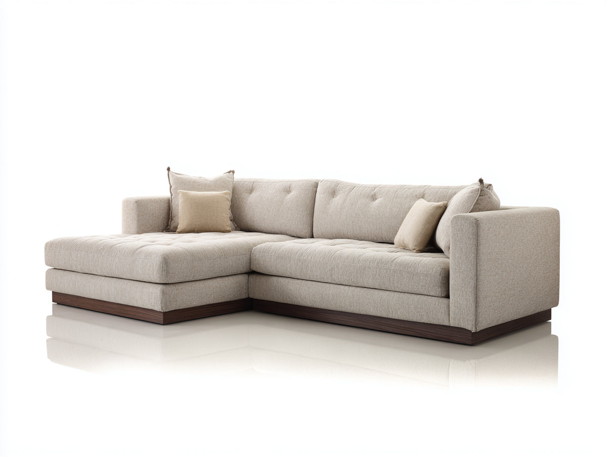 Sofás de esquina de tela 260x170x85 cm - beige claro y marrón oscuro - diseño moderno con chaise longue