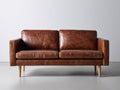 Sofás 2 plazas - cuero sintético y madera - 182 x 87 x 81 cm - marrón coñac-natural - diseño moderno con asiento acolchado