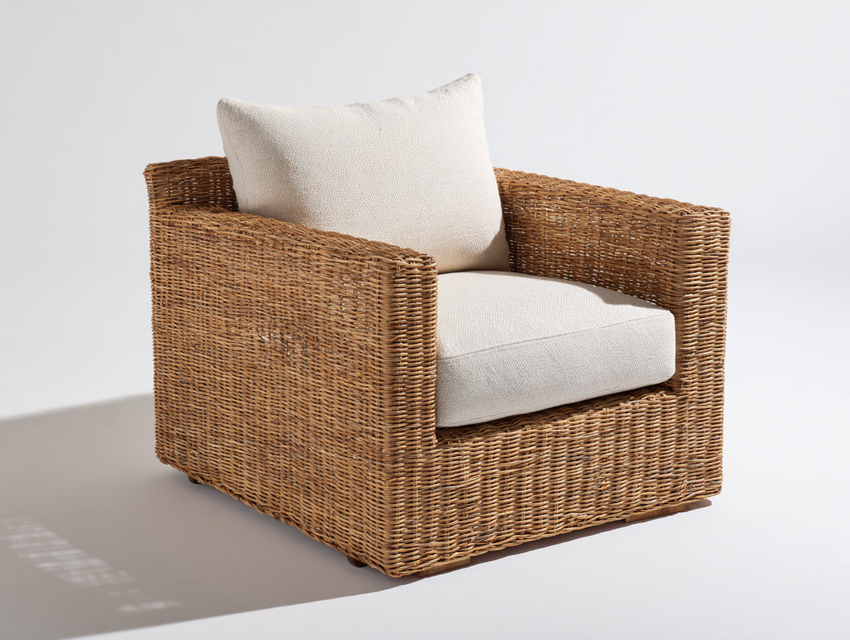 Sillones de ratán 90x84x80 cm - marrón y beige - diseño moderno con asiento acolchado