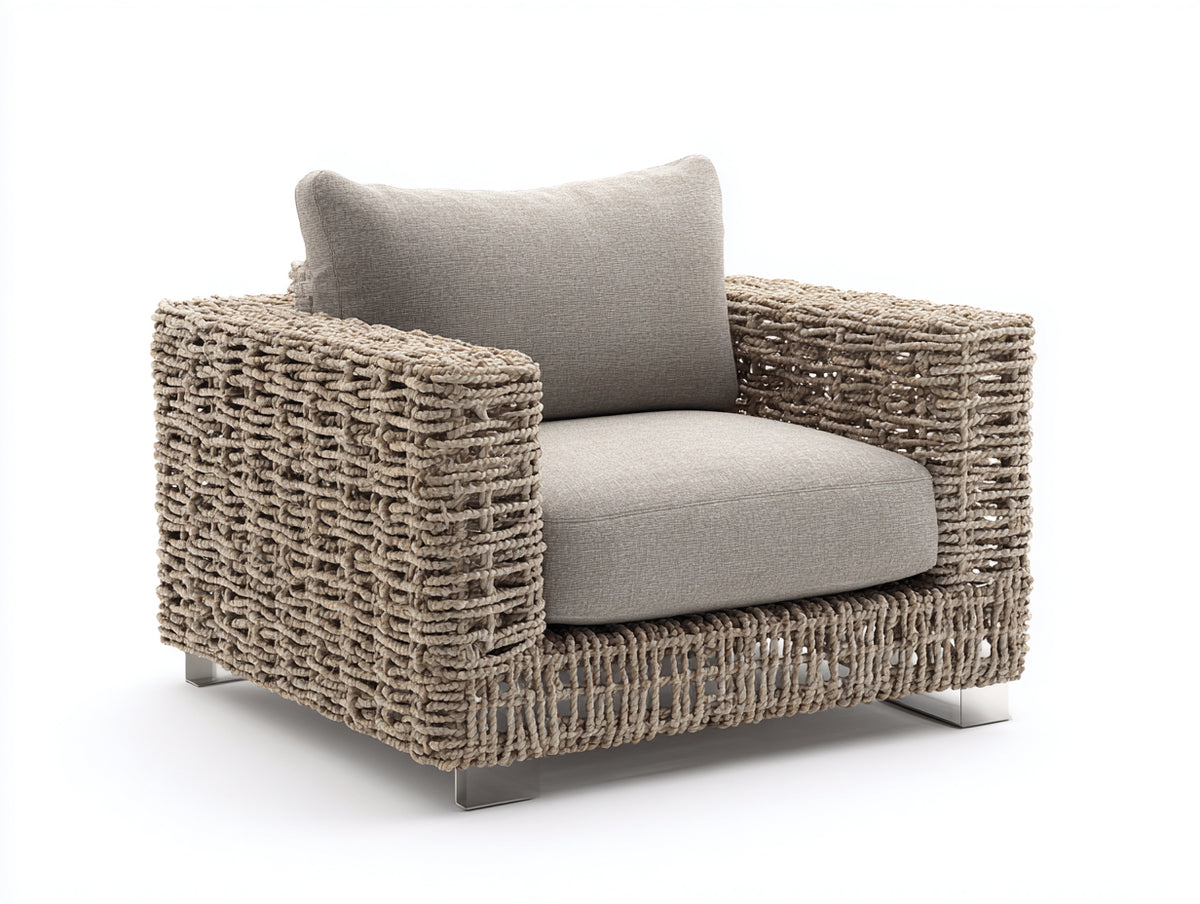 Sillón de ratán de exterior 95x85x75 cm - Ratán sintético beige - Diseño moderno y confortable