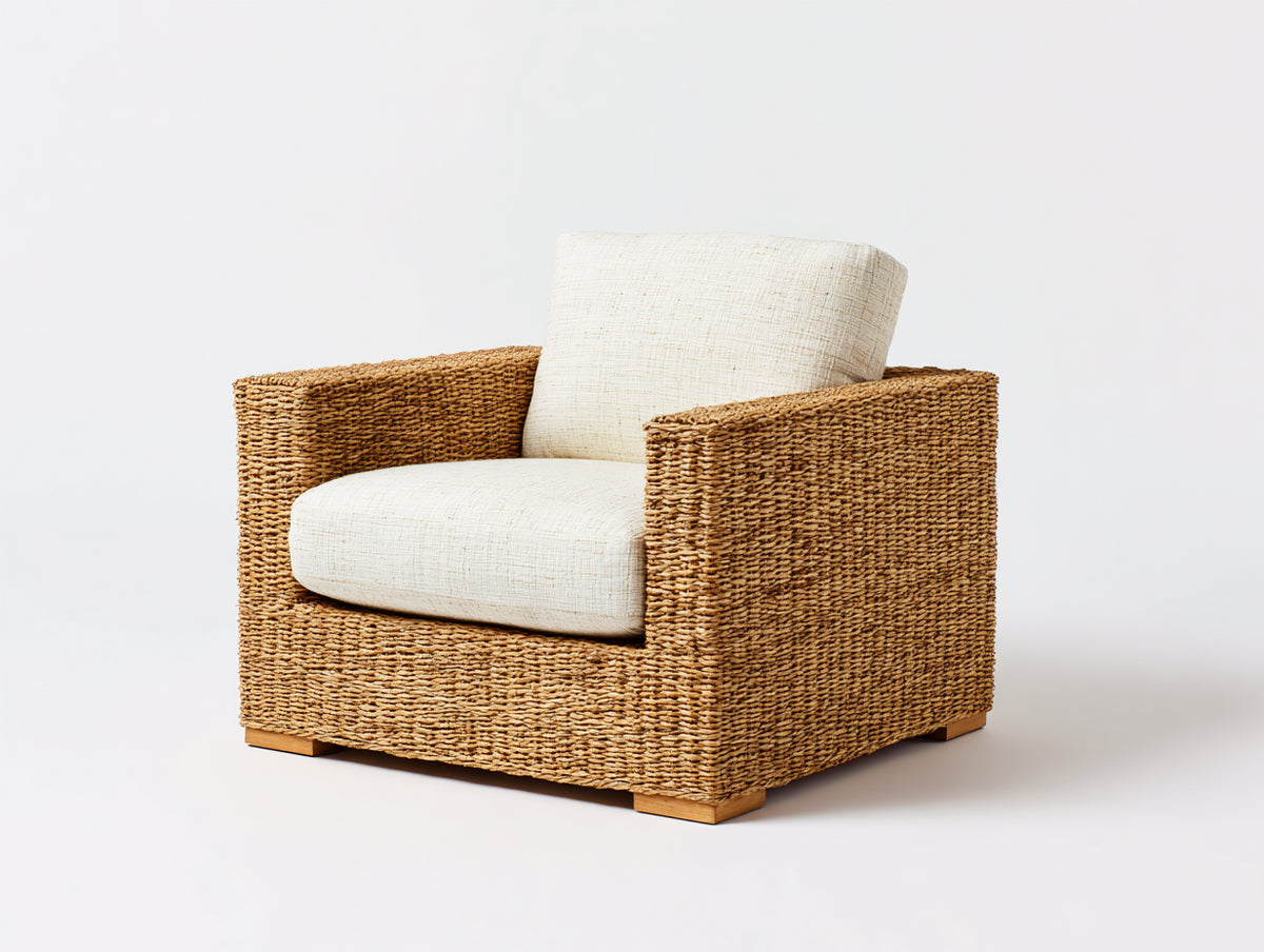 Sillones de ratán tejido 92 x 86 x 84 cm - Marrón miel y blanco crema - Diseño amplio con reposabrazos rectos