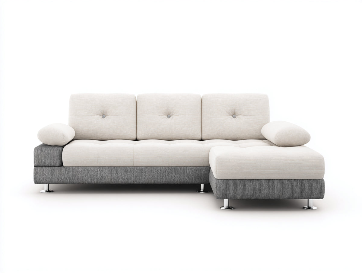 Sofás de esquina tapizado 250 x 175 x 82 cm - Blanco crema y gris - Diseño moderno con chaise longue y patas metálicas