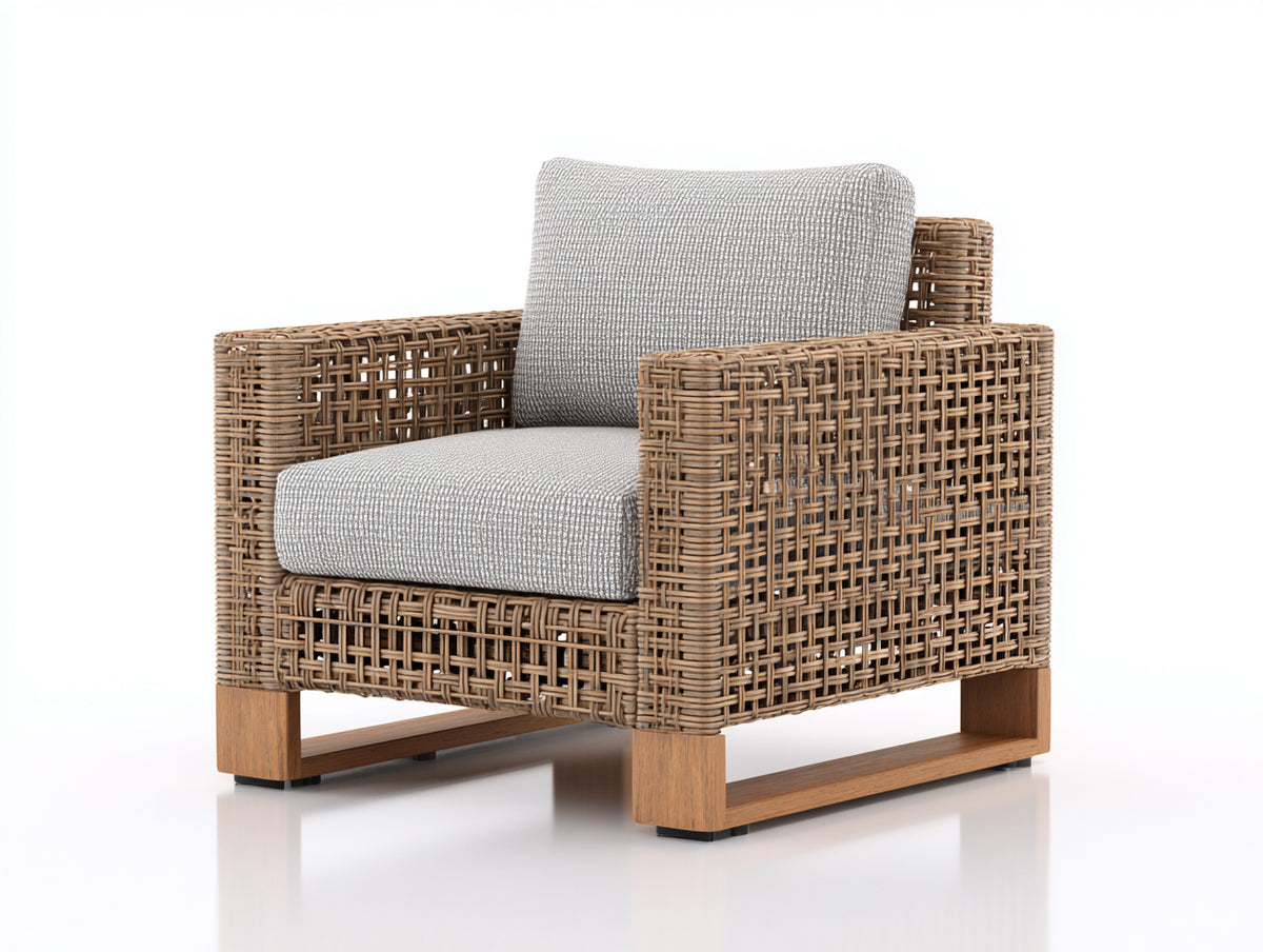 Sillones de ratán 88x82x80 cm - marrón claro y gris claro - diseño moderno con asiento acolchado