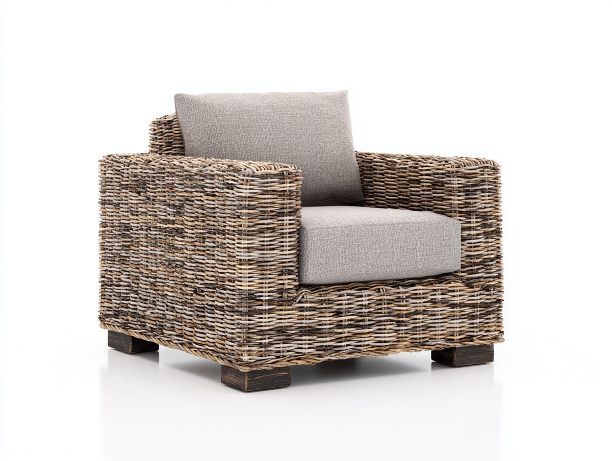 Sillones de ratán 95x90x85 cm - marrón natural y beige - diseño clásico con reposabrazos y asiento acolchado