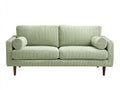 Sofás 2 plazas - tejido de pana y madera - 180 x 85 x 82 cm - verde claro-marrón - diseño moderno con asiento acolchado