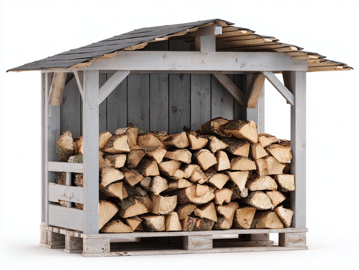 Leñero de exterior de madera 220x80x160 cm - Blanco envejecido - Almacenamiento rústico para leña