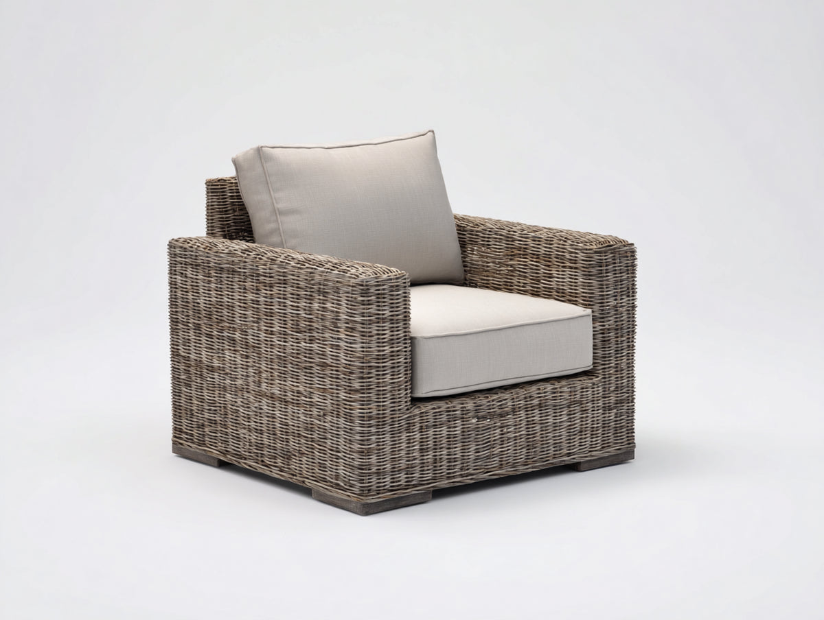 Sillones de ratán - ratán y madera - 95 x 90 x 82 cm - marrón grisáceo-beige - diseño amplio con reposabrazos para exterior